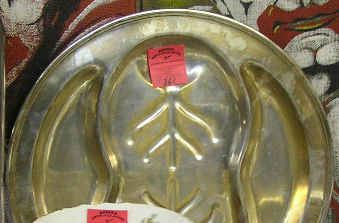 Large antique silver plated serving platter: Large antique silver plated serving platter est. value $50.00-$60.00