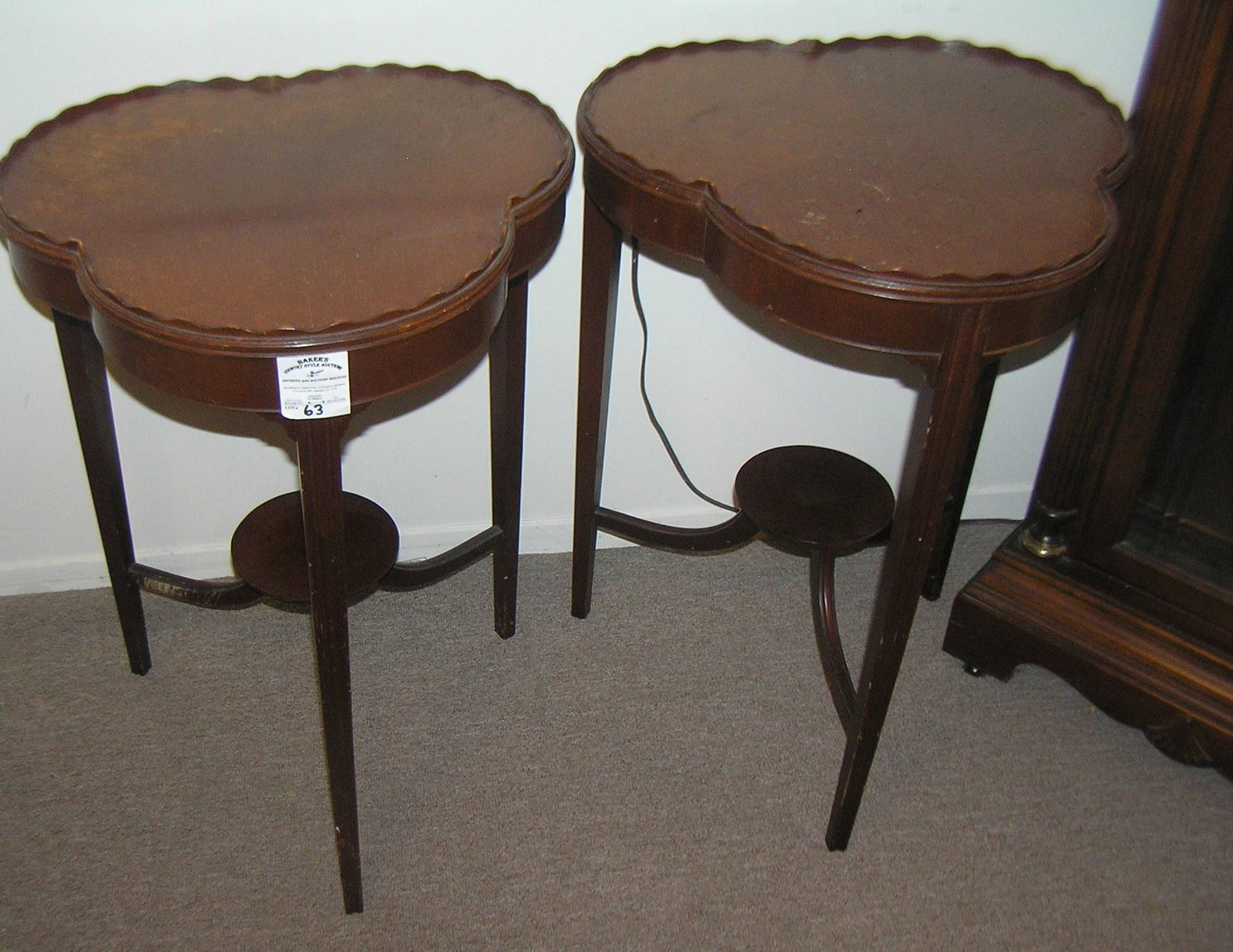 Pair of signed Wabash antique salnut side table: Pair of signed Wabash antique salnut side table circa 1930's est. value $250.00-300.00