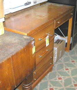 Vintage maple four drawer desk: Vintage maple four drawer desk est. value $65.00-$75.00