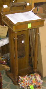 Antique walnut Lectern: Antique walnut Lectern with illuminated light display and pen holder circa 1930’s est. value $325.00-$350.00