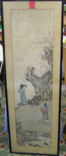 Large framed oriental water color painting: Large matted and framed oriental water color painting 21" wide by 61" high est. value $800.00-$1000.00