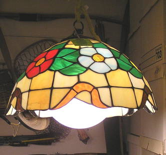 Vintage leaded stained glass chandelier: Vintage leaded stained glass chandelier est. value $250.00-$300.00