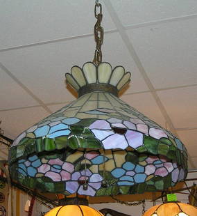 Antique leaded stained glass chandelier: Antique leaded stained glass chandelier est. value $600.00-$700.00