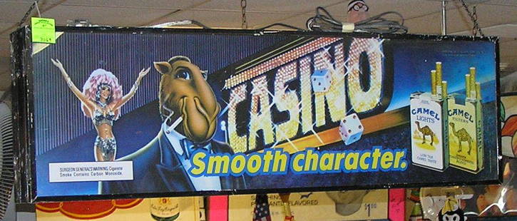 Camel and Winston cigarettes box sign: Large Vintage double sided Camel and Winston cigarettes illuminated advertising box sign 49’’ long by 6’’ deep by 15’’ high est. value $575.00-$600.00