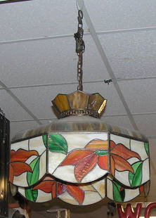 Vintage leaded stained glass chandelier: Vintage leaded stained glass chandelier est. value $200.00-$300.00