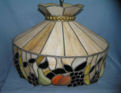 Vintage fruit decorated stained glass chandelier: Vintage fruit decorated stained glass chandelier est. value $250.00-$300.00
