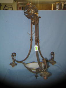 Bronze chandelier w/ grape & leaf decorations: Solid bronze chandelier with grape and leaf decorations est. value $400.00-$500.00