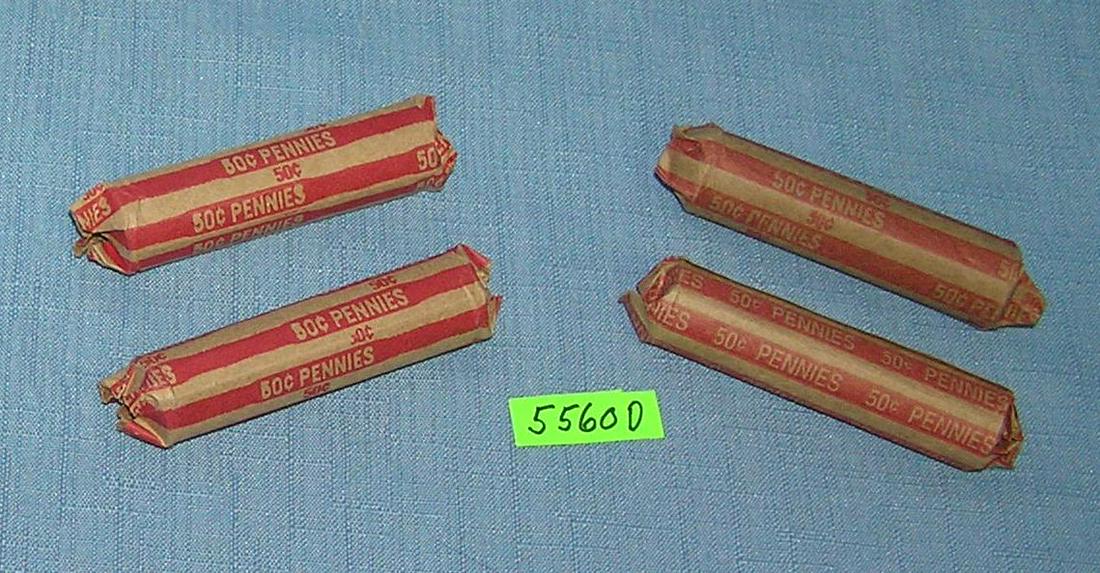 Vintage Lincoln wheat back pennies: Four rolls of vintage Lincoln wheat back pennies all pre 1959 est. value $50.00-$60.00