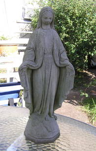 Blessed Mother cement garden figure: Blessed Mother cement garden figure 18 inches high by 7 inches wide est. value $65.00-$75.00