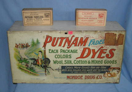 Antique Putnam Dyes all metal lithographed fadeless dye cabinet