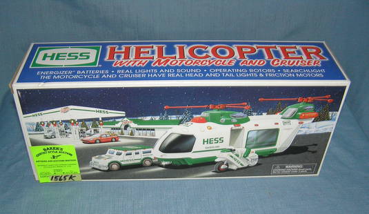 Vintage Hess Helicopter with motorcycle and cruiser: Vintage Hess Helicopter with motorcycle and cruiser scarcer toy est. value $60-$70