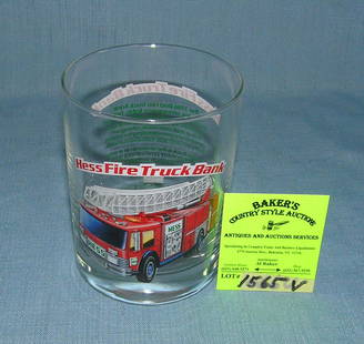 Vintage Hess Fire Truck bank promotional drinking glass: Vintage Hess Fire Truck bank promotional drinking glass est. value $25-$30