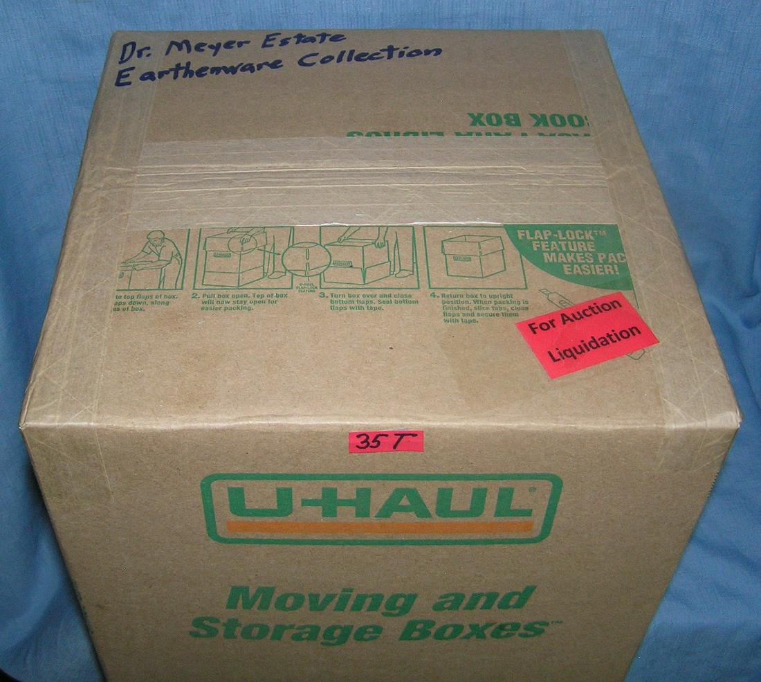 Moving and Storage Company mystery box lot: Moving and Storage Company mystery box lot marked Dr. Meyer estate earthenware collection part of a moving and storage company seized or unclaimed merchandise group sent to auction for liquidation est
