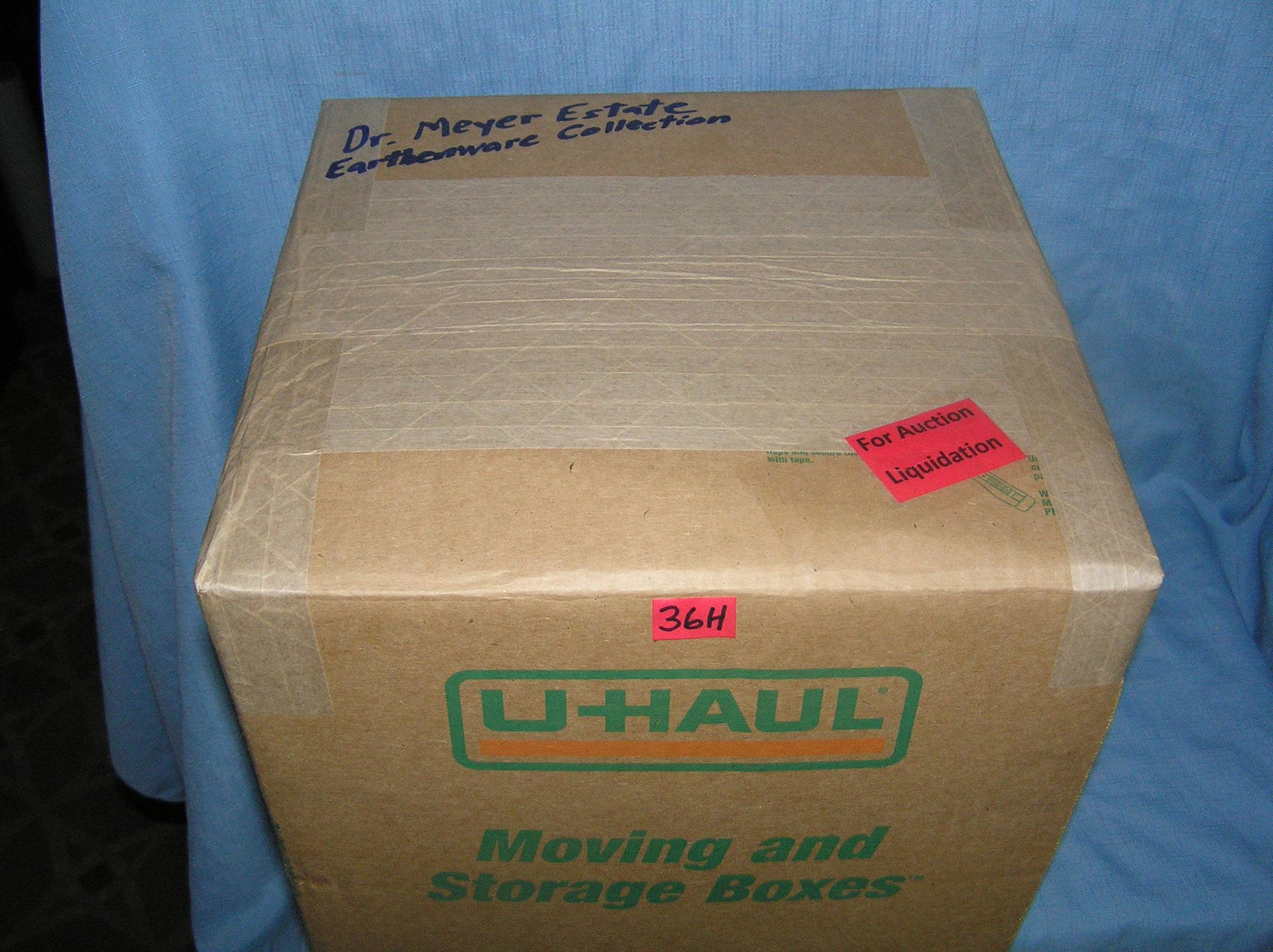Moving and Storage Company mystery box lot: Moving and Storage Company mystery box lot marked Dr. Meyer estate earthenware collection part of a moving and storage company seized or unclaimed merchandise group sent to auction for liquidation est