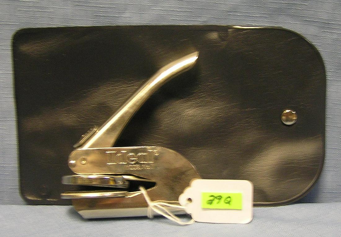 Vintage Ideal seal maker with original pouch: Vintage Ideal model No. 1 corporate seal or notary public official seal maker with original pouch est. value $30.00-$50.00