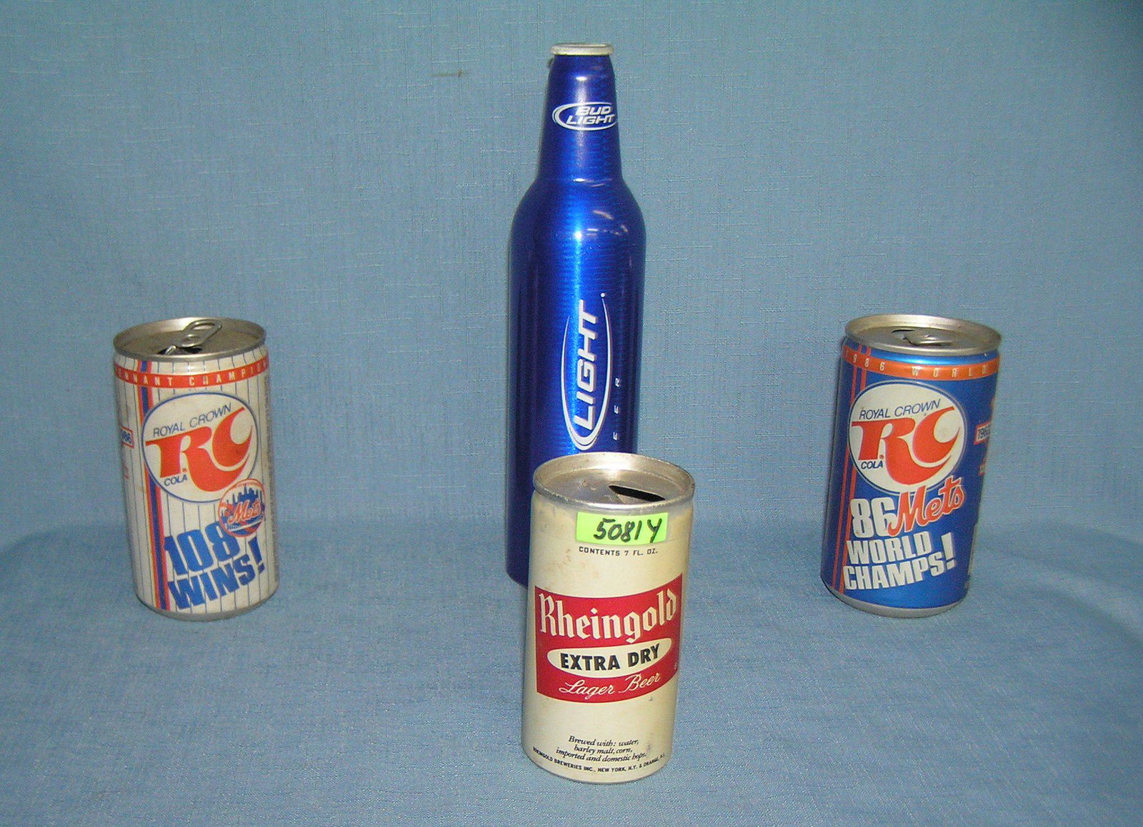 Group of vintage beer and soda cans: Group of vintage beer and soda cans including a great Rheingold extra dry flat top with pull tab est. value $40.00-$45.00