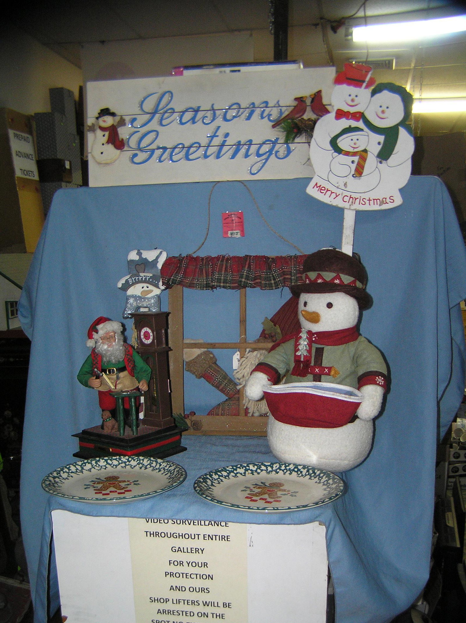 Group of vintage Christmas collectibles: Group of vintage Christmas collectibles includes snowman, illuminated musical Santa, gingerbread platters, indoor/outdoor displays and more est. value $75.00-$80.00