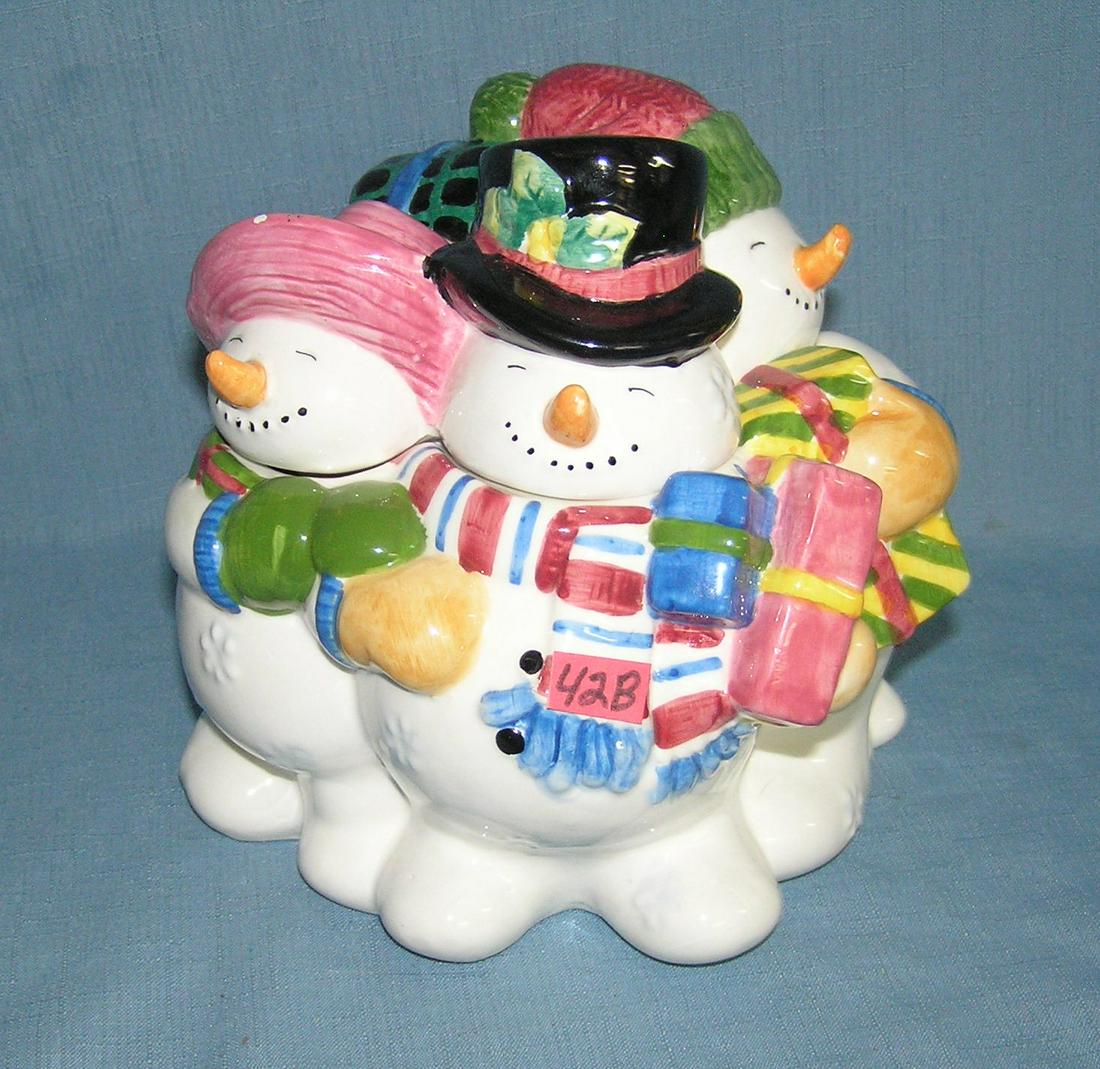 Figural snowmwn paint decorated cookie jar: Figural snowmwn paint decorated cookie jar est. value $40.00-$50.00