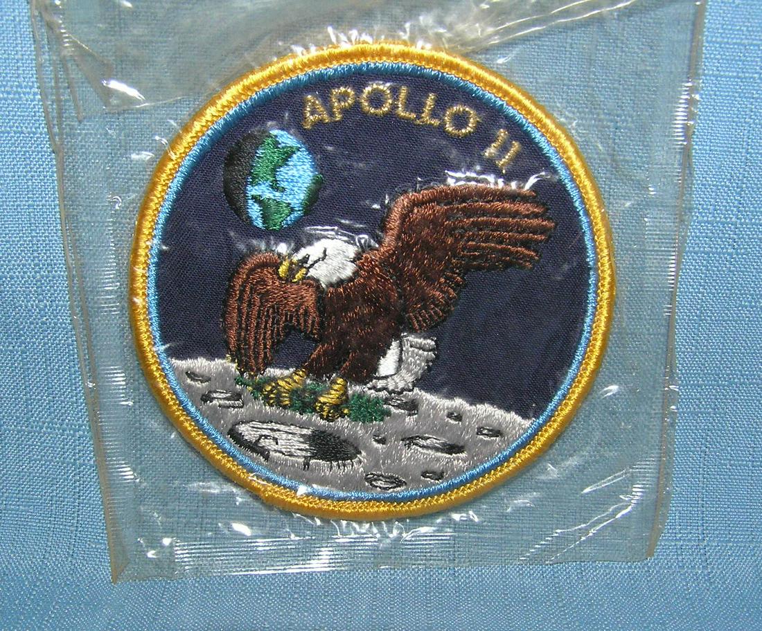 Rare original large Apollo 11 moon landing patch: Rare original large Apollo 11 first man on the moon landing patch 3 1/2 inch consigned from a former NASA space program employee mint condition est. value $100.00-$125.00
