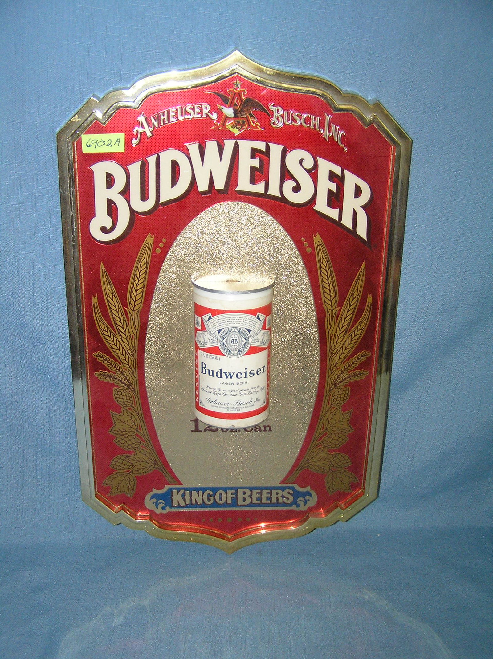 Budweiser Anheuser Busch Inc. King of Beers sign: Budweiser Anheuser Busch Inc. King of Beers advertising store display sign 11 inches by 18 inches est. value $75.00-$80.00