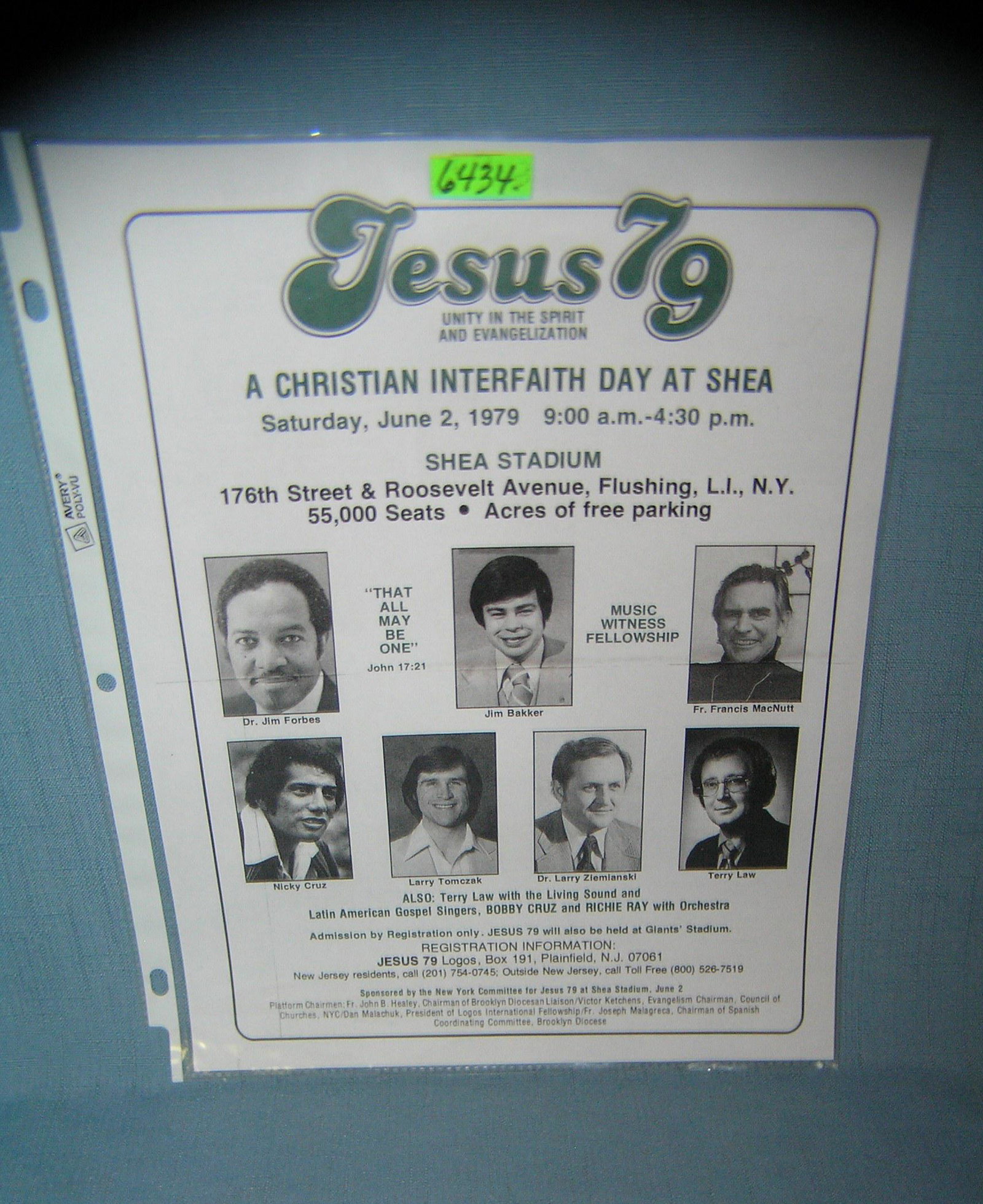 Jesus '79 flyer featuring Jim Bakker: Early reverend Jim Bakker Christian minister for shea stadium 1979 promotional flyer est. value $25.00-$30.00