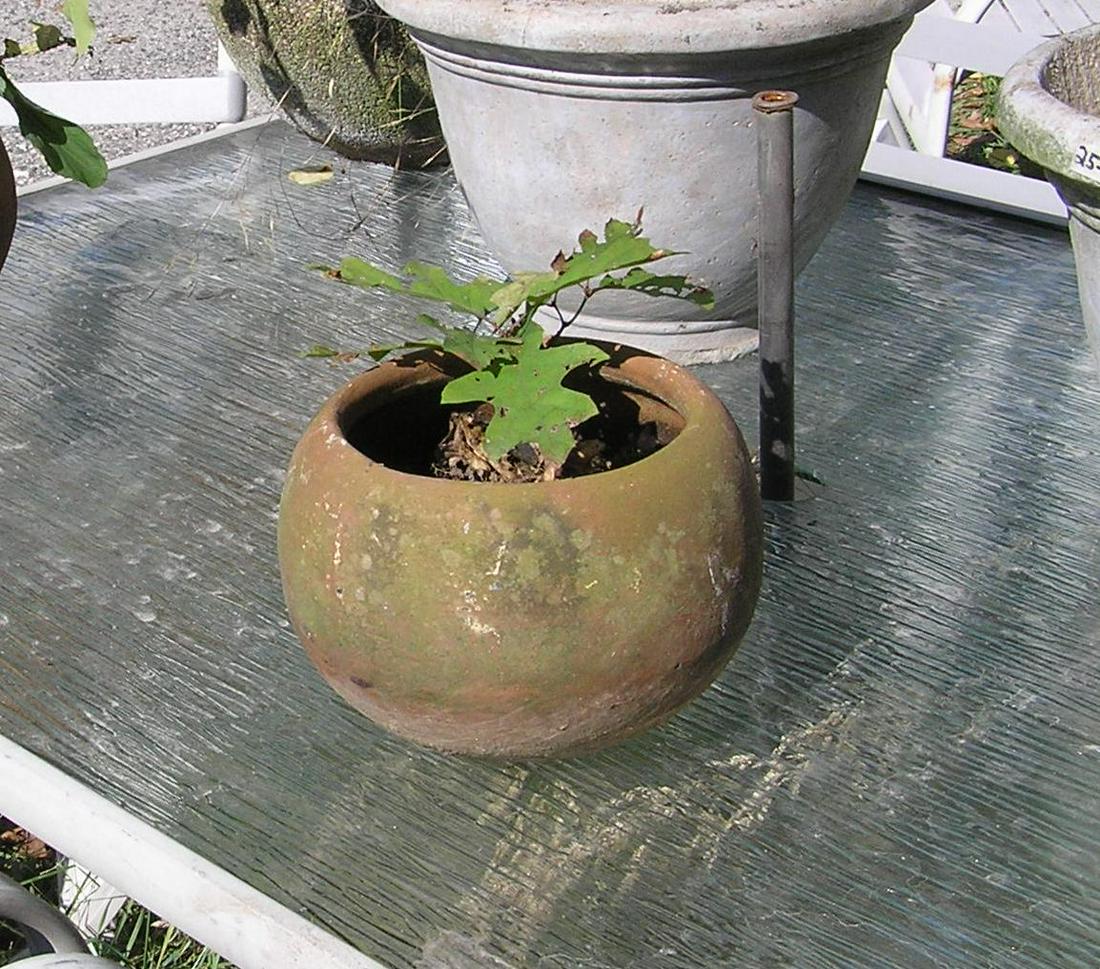 Earthenware planter: Earthenware planter 9 inches round by 8 inches high est. value $30.00-$35.00