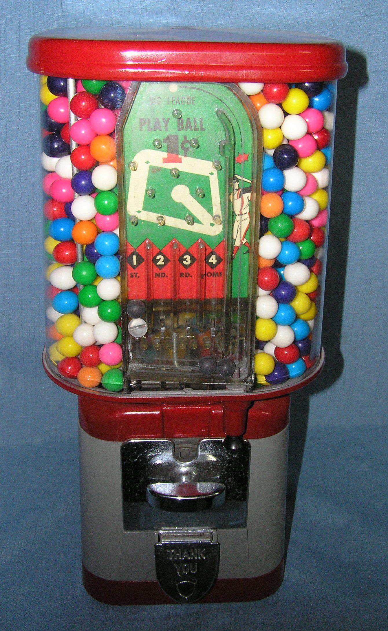 Antique Big League Play Ball gumball machine: Antique Big League Play Ball one cent baseball themed gumball machine very good condition but key not present, scarce est. value $500.00-$600.00
