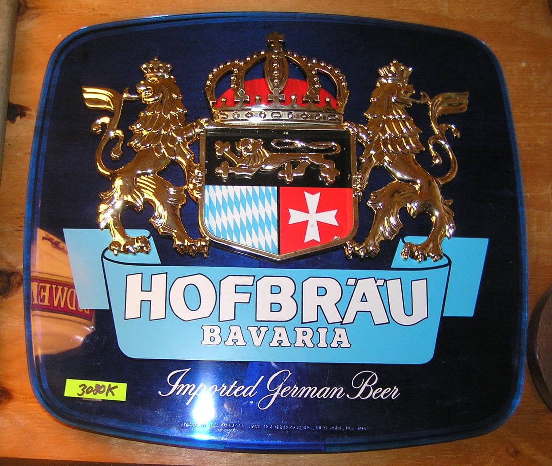 Vintage Hofbrau Bavarian wall or counter sign: Vintage Hofbrau Bavarian impoted German beer wall or counter sign est. value $80.00-$100.00