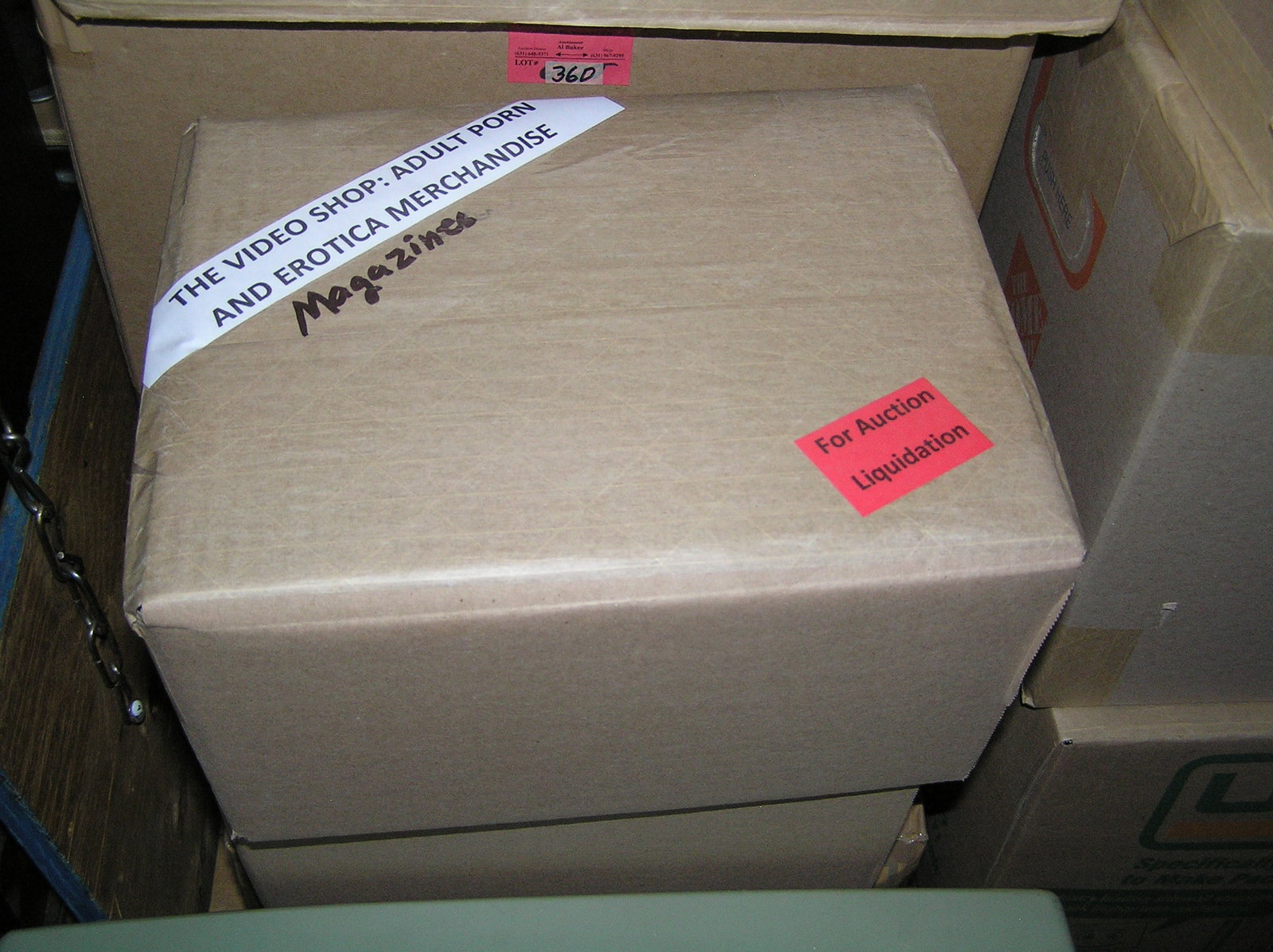 Moving and Storage Company mystery box lot marked The Video Shop: Moving and Storage Company mystery box lot marked The Video Shop: Adult Porn and Erotica Magazines part of a moving and storage company seized or unclaimed merchandise group sent to auction for liquid