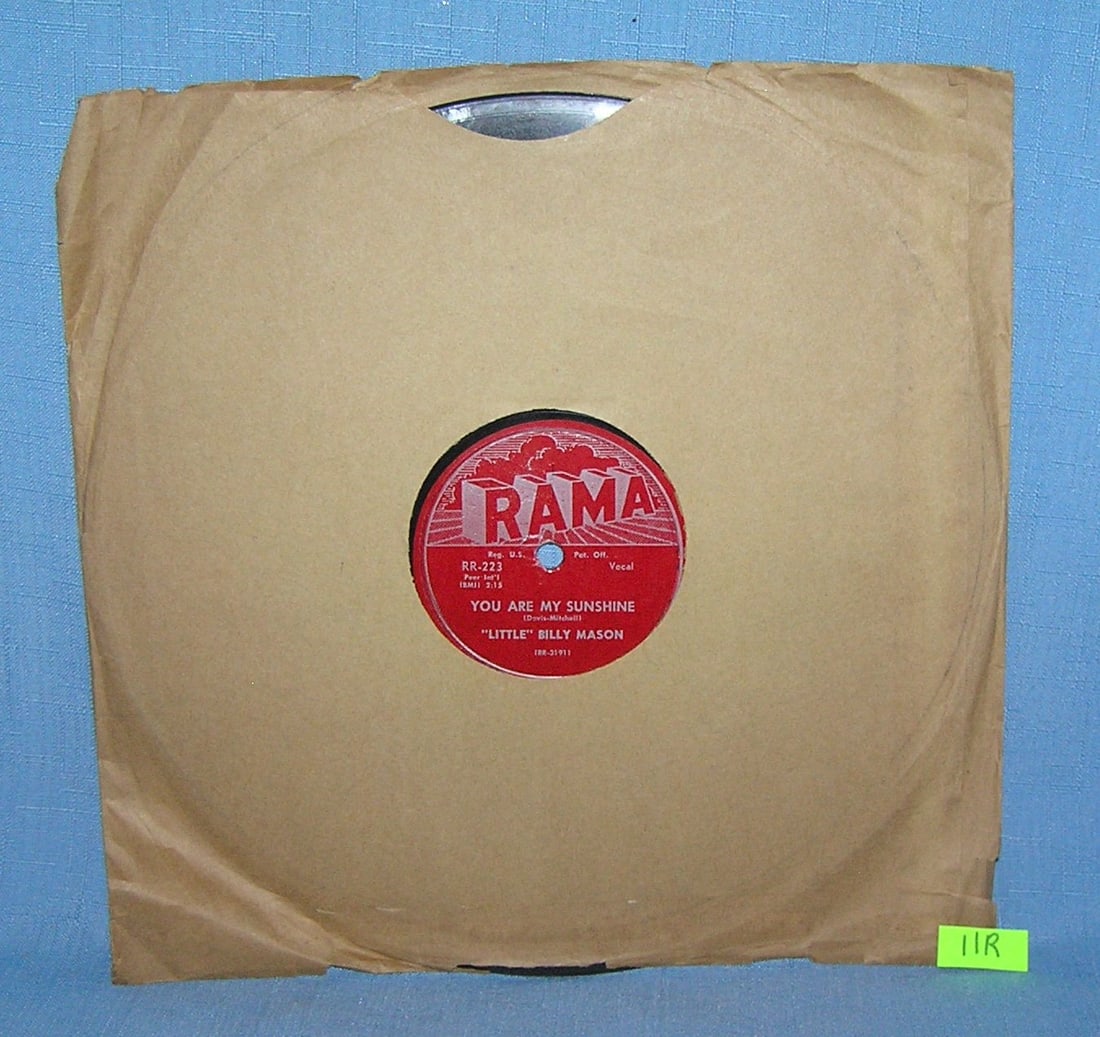 Vintage Little Billy Mason 78 RPM record album: Vintage Little Billy Mason 78 RPM record album with the hit You are my Sunshine by Rama records est. value $25.00-$30.00
