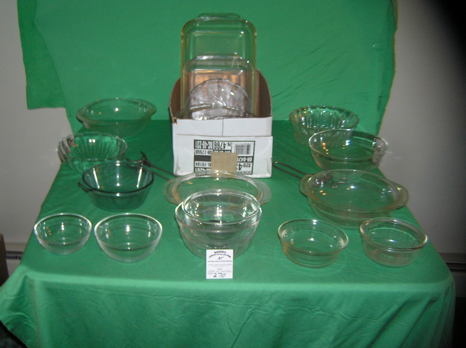 Large box full of vintage Pyrex and more: Large box full of vintage Pyrex and oven to table serving pieces and accessories est. value $100.00-$125.00
