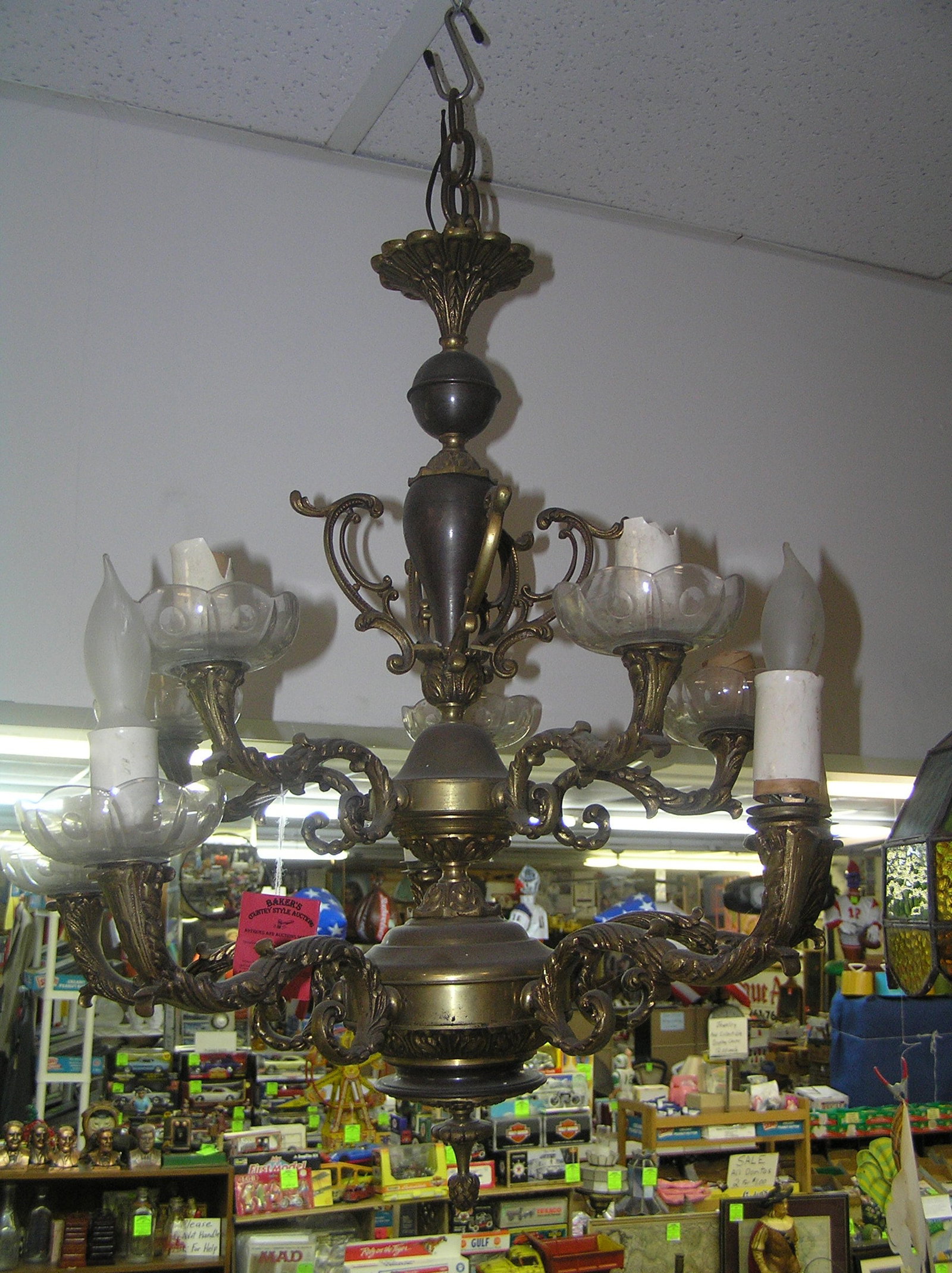 Large antique brass and crystal chandelier: Large antique brass and crystal chandelier est. value $200.00-$300.00