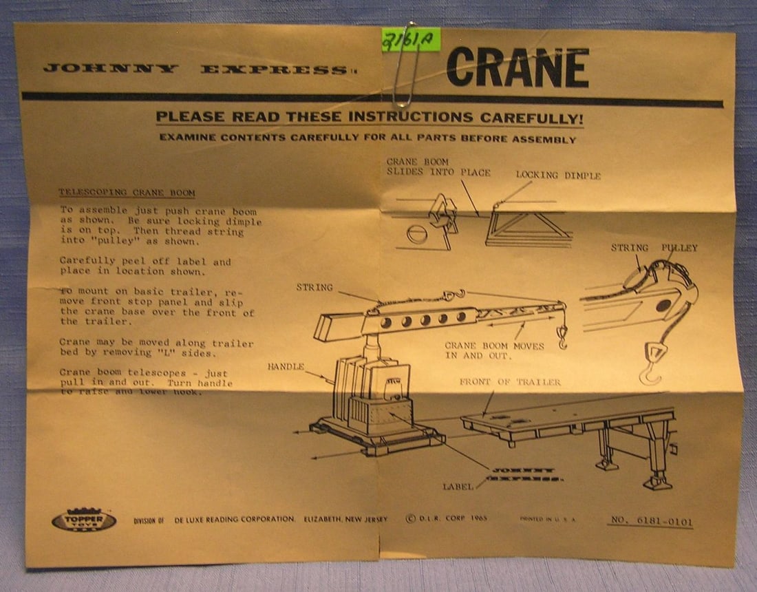 Topper Toys Johnny Express crane brochure: Vintage Topper Toys Johnny Express crane brochure est. value $15.00-$20.00