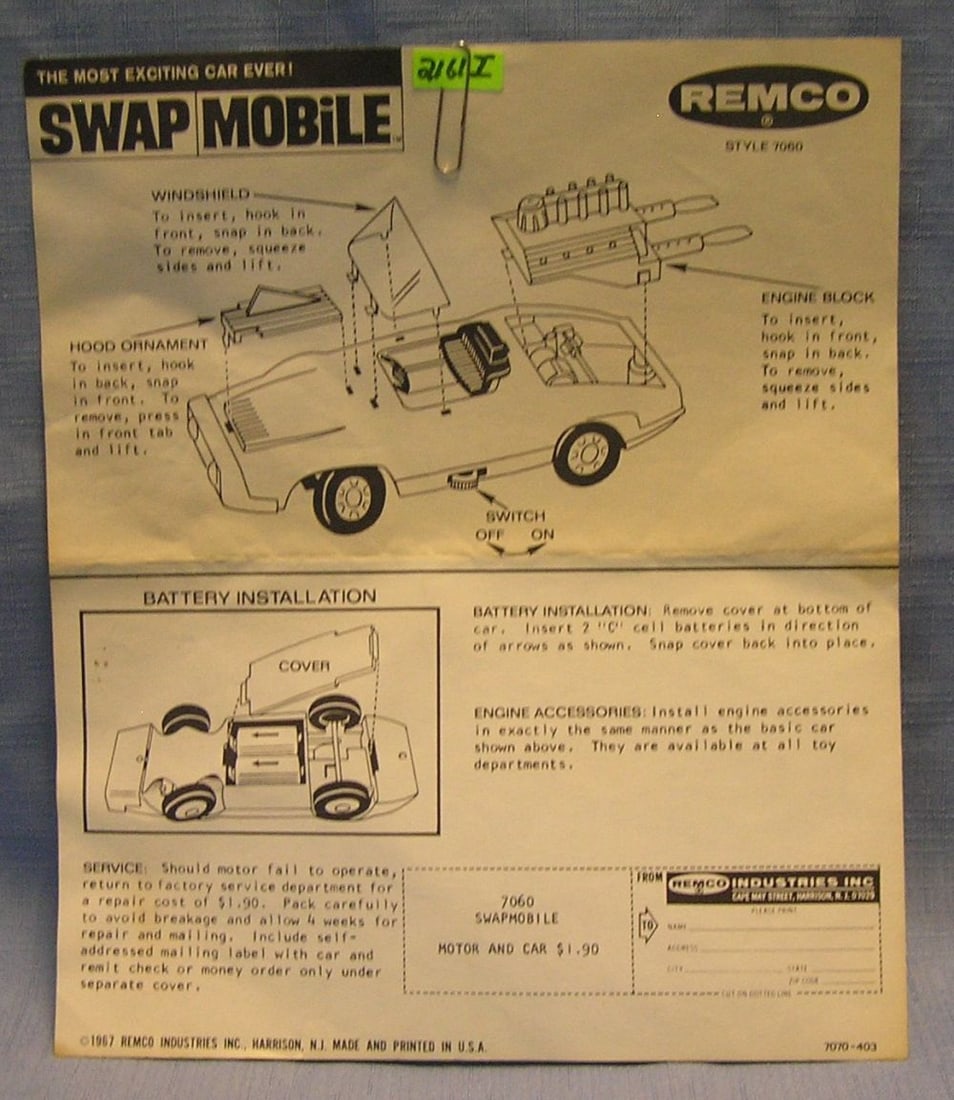 Remco Swap Mobile brochure dated 1967: Vintage Remco Swap Mobile brochure dated 1967 est. value $20.00-$25.00