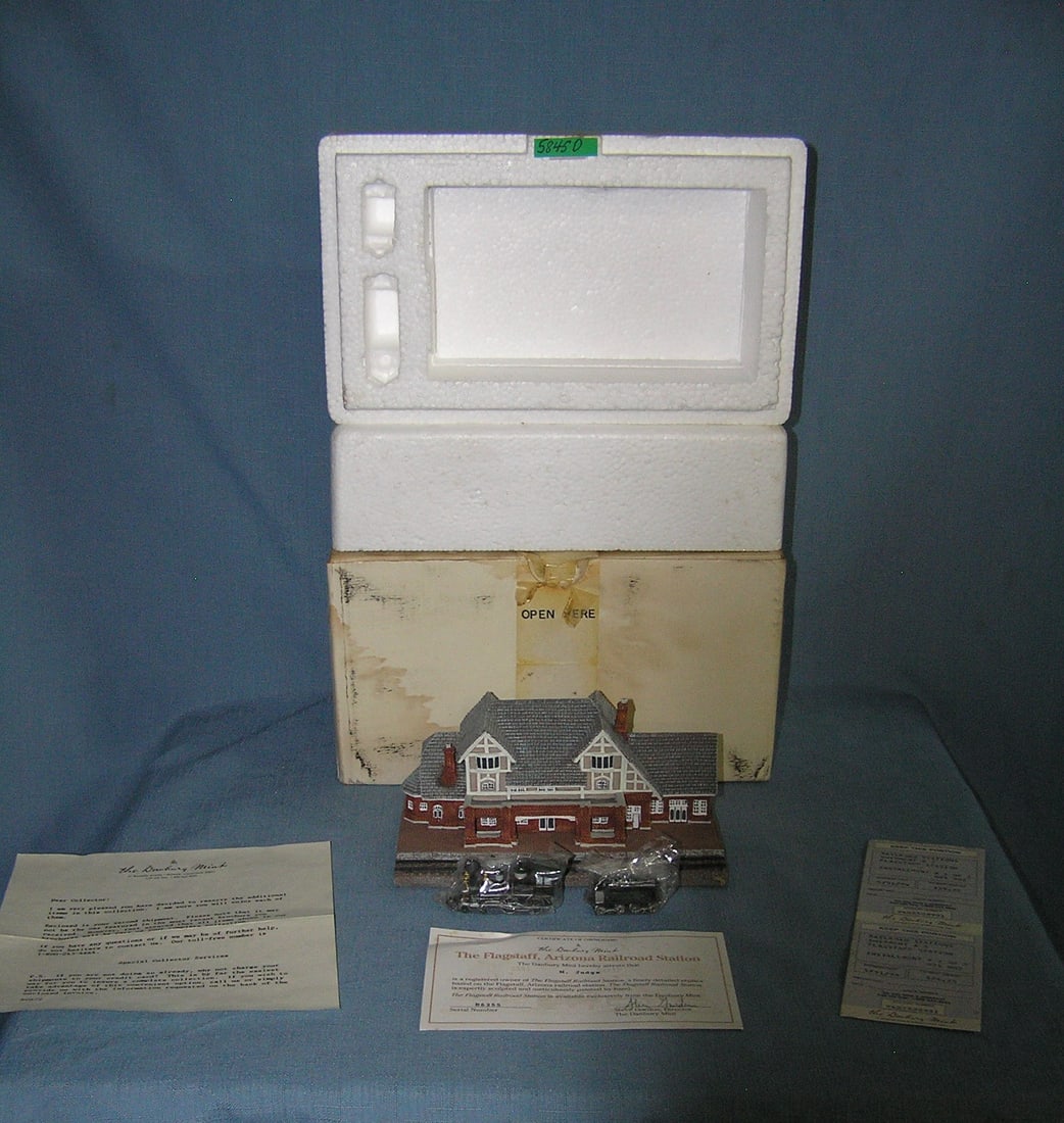 Flagstaff Arizona railroad station replica model: High quality Flagstaff Arizona railroad station heavily detailed replica model in original box est. value $100.00-$125.00