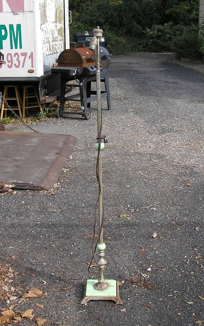 Antique floor lamp with alabaster trim: Antique floor lamp with alabaster trim condition as found needs to be rewired est. value $150.00-200.00