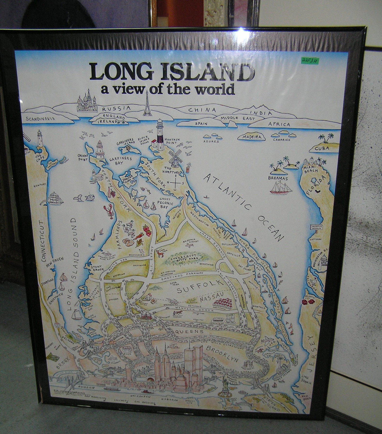 Modern Long Island map: Modern Long Island map titled A View of the World poster est. value $50.00-$65.00