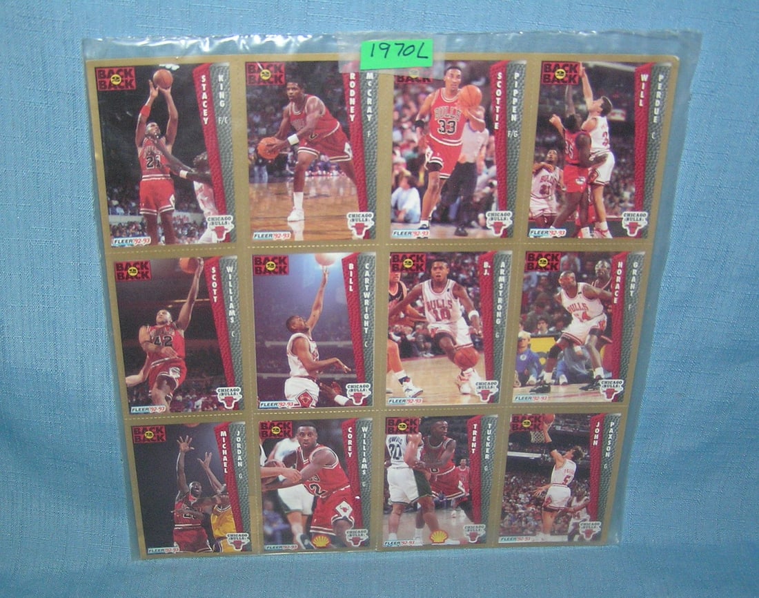 Michael Jordan and the Chicago Bulls uncut sheet of all star cards: Michael Jordan and the Chicago Bulls uncut sheet of all star cards also includes Scottie Pippen, Horace Grant, Will Perdue, John Paxson and more est. value $80.00-$100.00