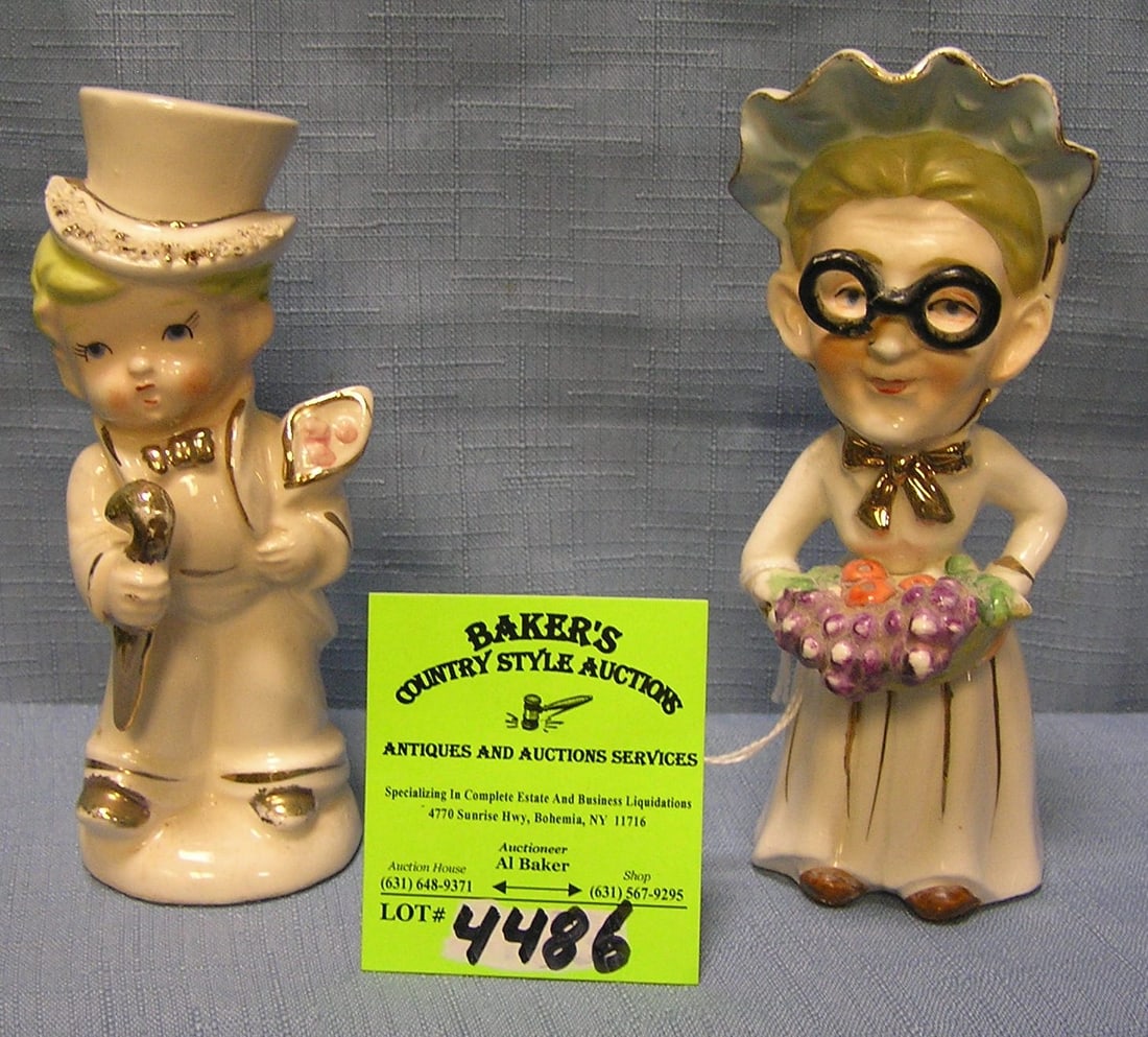 Pair of vintage salt and pepper shakers: Pair of vintage salt and pepper shakers featuring a wedding couple nicely hand painted $65.00-$75.00