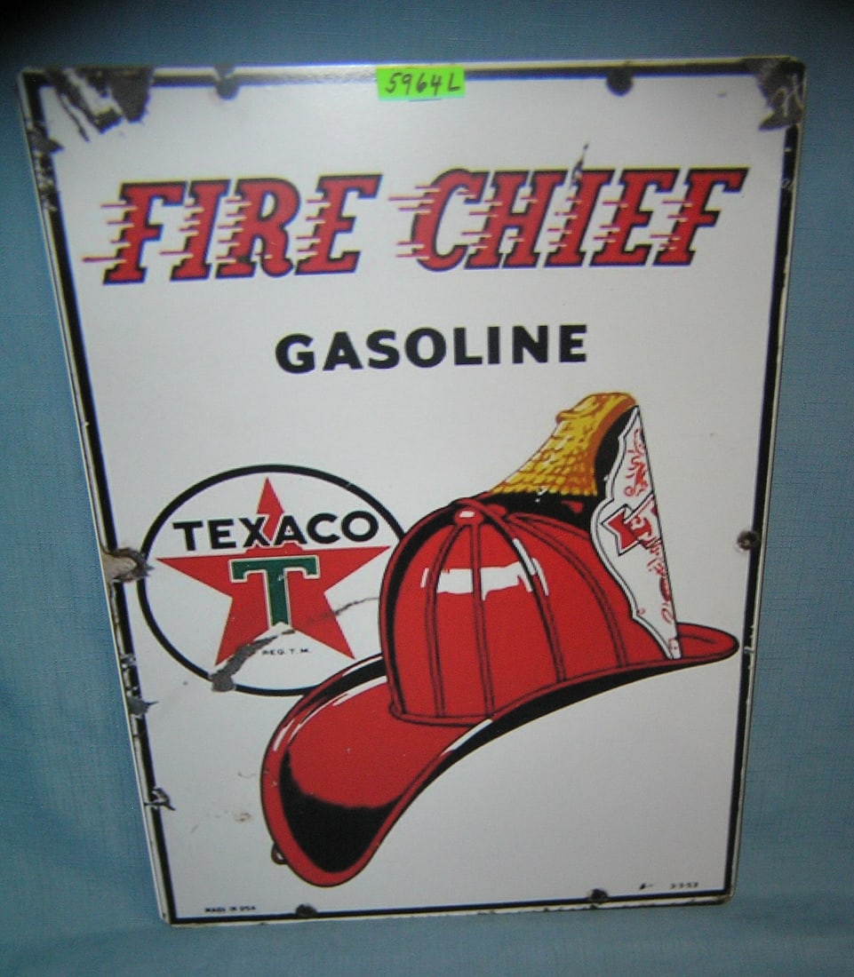 Texaco fire chief gasoline retro style advertising sign: Texaco fire chief gasoline retro style advertising sign est. value $50.00-$65.00