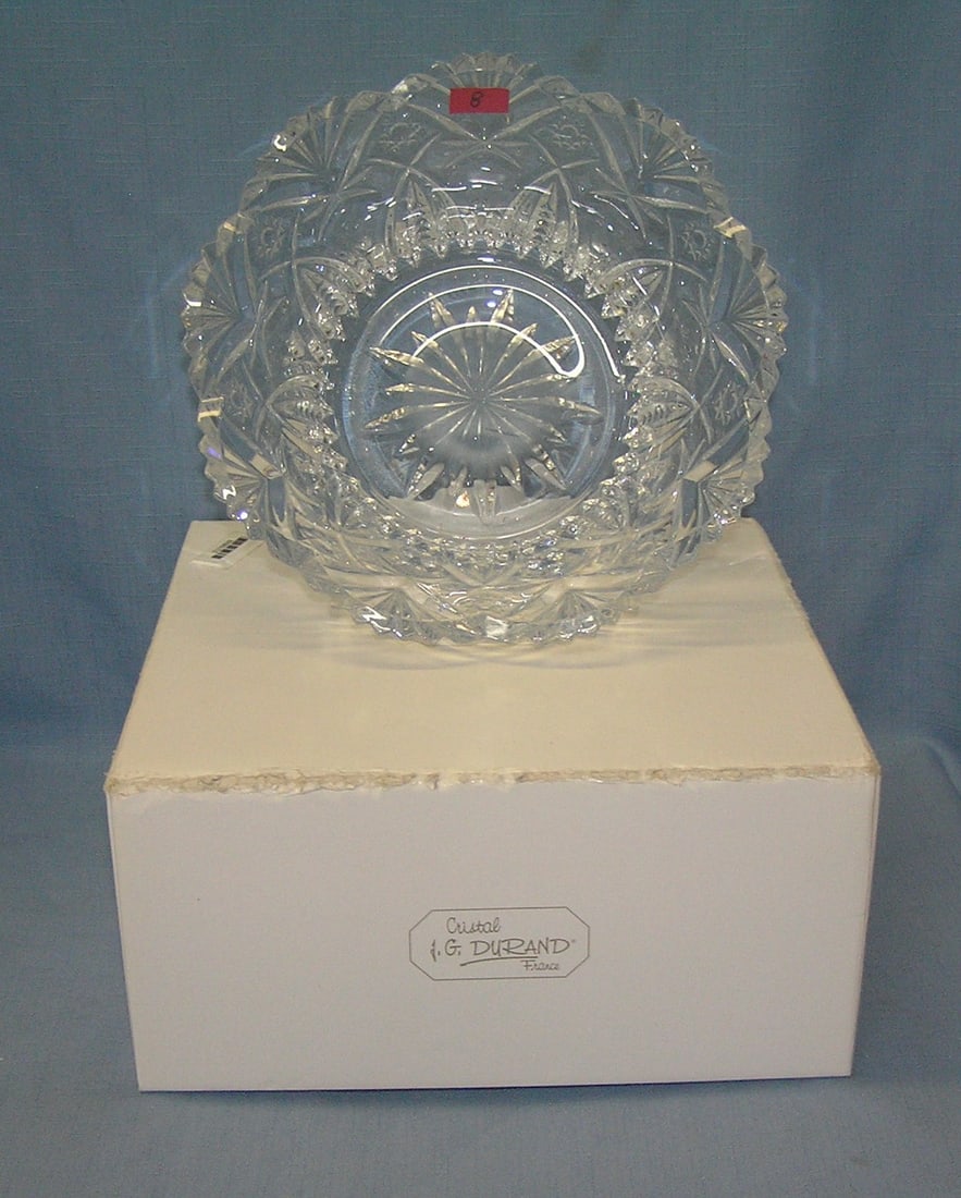 Heavy lead crystal serving bowl: Heavy lead crystal serving bowl by J. G. Durand of France mint with original box est. value $75.00-$100.00