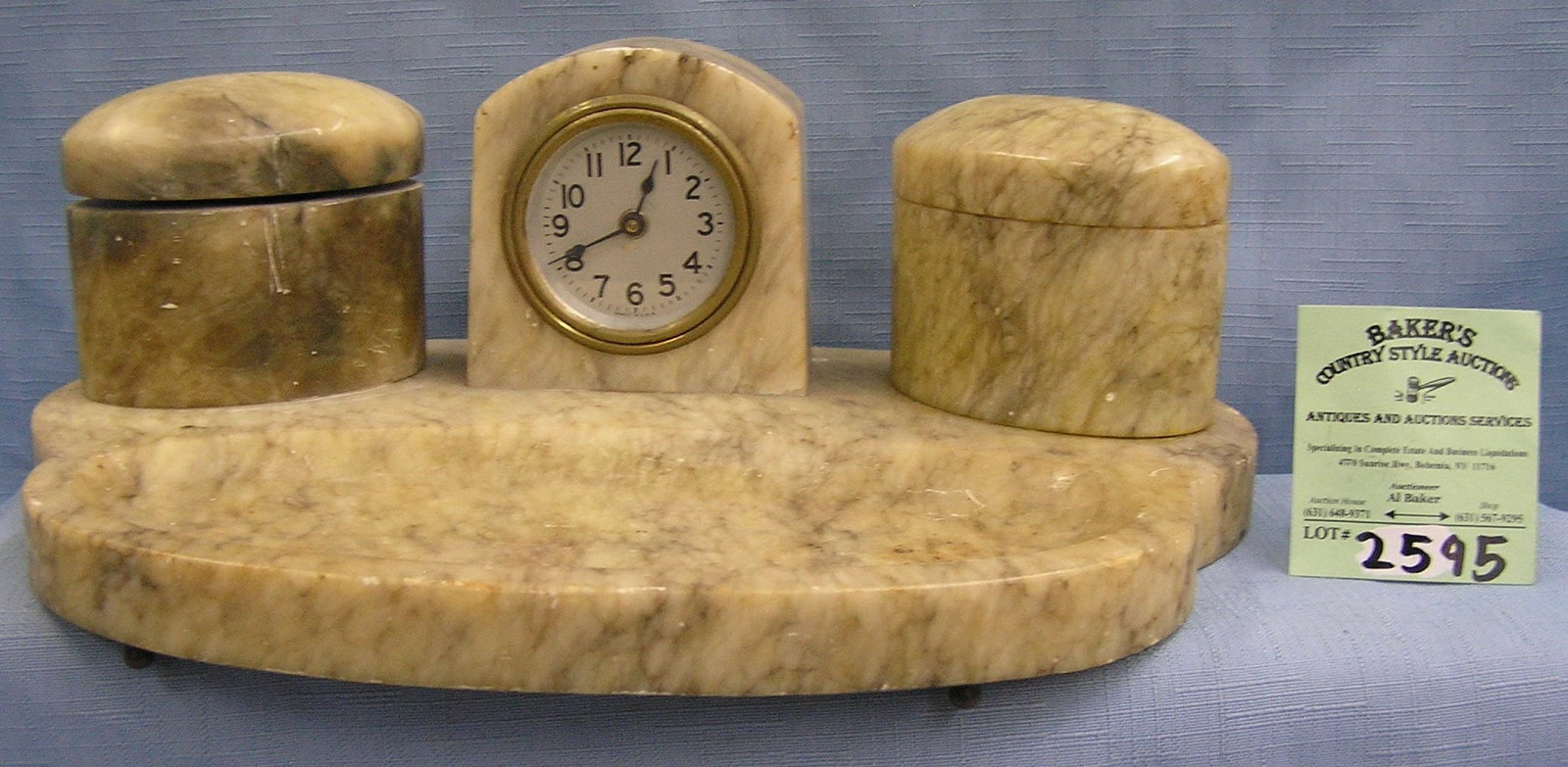Antique marble clock and ink well desk set: Antique marble clock and ink well desk set est. value $175.00-$225.00