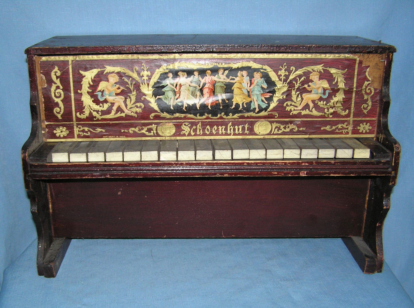 Antique German Schoenhut childs piano: Antique German Schoenhut childs piano dated 9/18/1900 est. value $250.00-$300.00