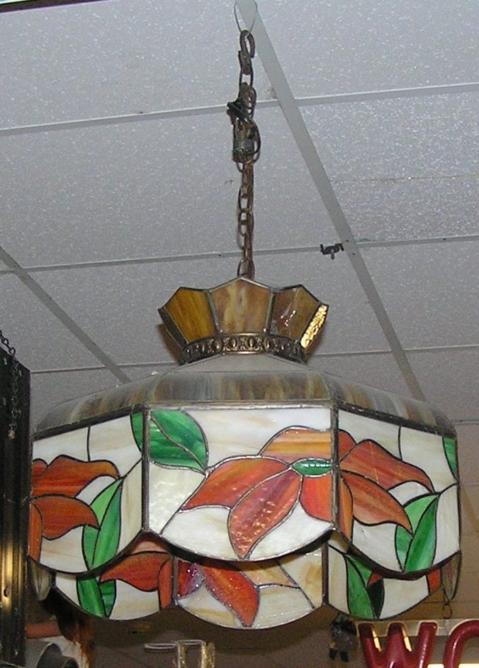 Vintage leaded stained glass chandelier: Vintage leaded stained glass chandelier est. value $200.00-$300.00