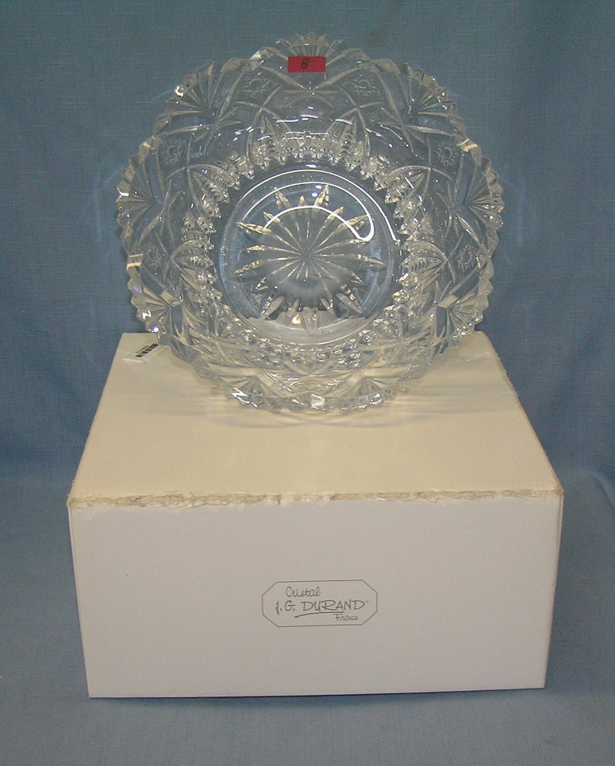 Heavy lead crystal serving bowl: Heavy lead crystal serving bowl by J. G. Durand of France mint with original box est. value $75.00-$100.00