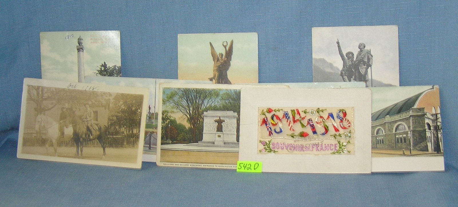 Collection of WWI era post cards: Collection of WWI era post cards includes a hand embroidered souvenir of France dated 1914-1918 est. value $100.00-$125.00