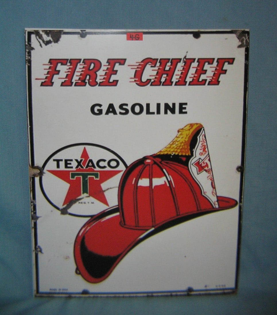 Texaco Fire Chief Gasoline retro style advertising sign: Texaco Fire Chief Gasoline retro style advertising sign printed on PVC hard board these signs are auctioned for there decorative and display purposes 12 inches by 16 inches est. value $50.00-$60.00