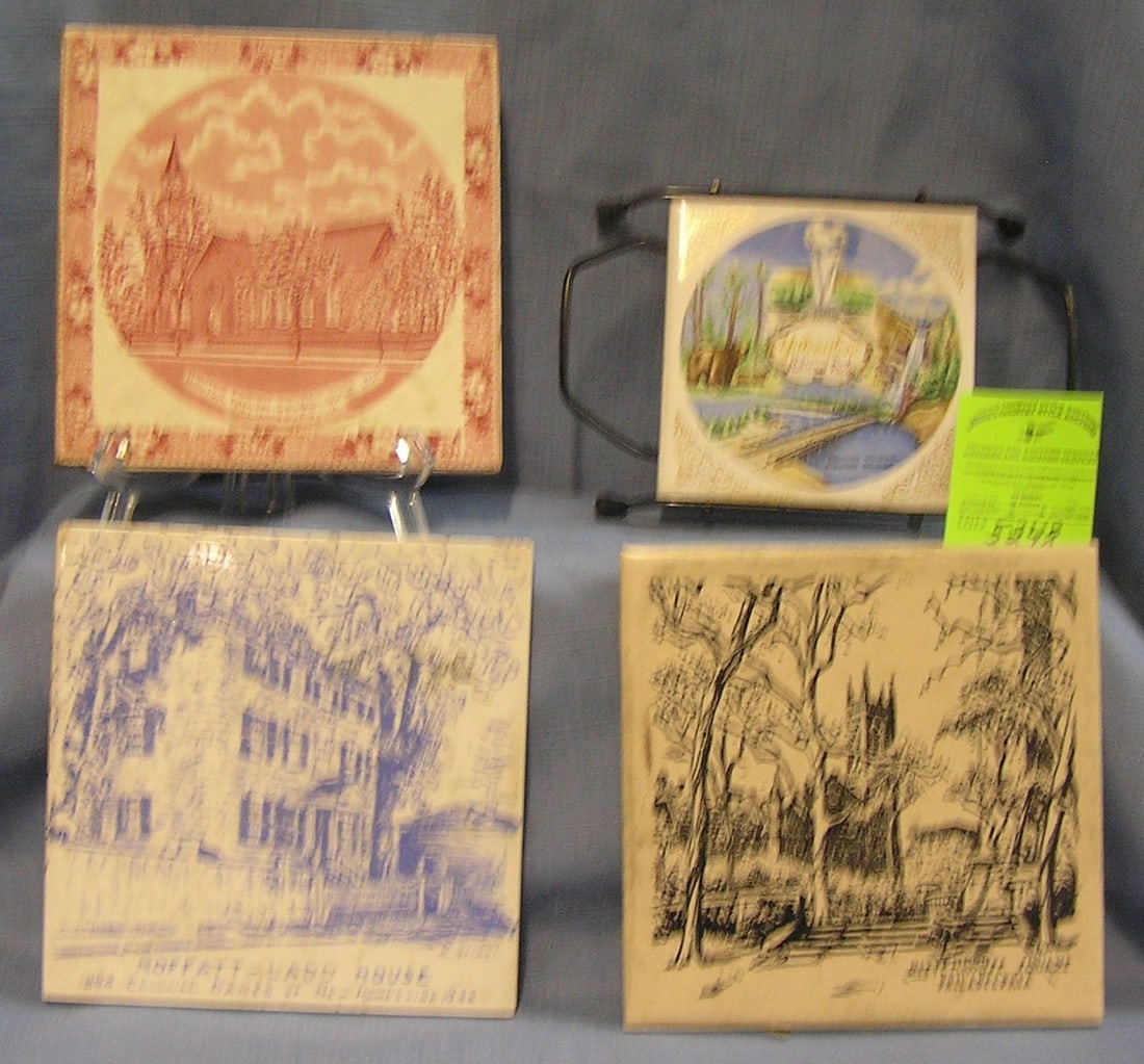 Group of early and vintage souvenir tiles: Group of early and vintage souvenir tiles $175.00-$200.00