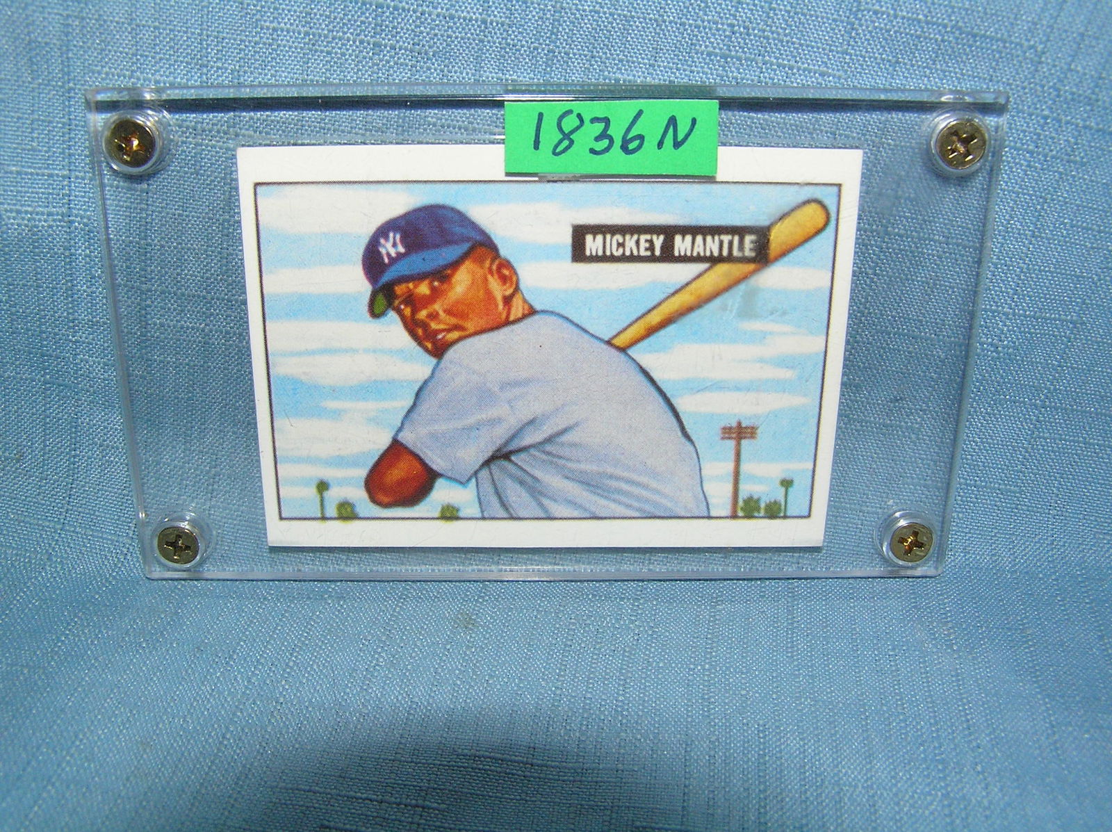 Mickey Mantle 1951 Bowman rookie reprint baseball card: Mickey Mantle 1951 Bowman rookie reprint baseball card est. value $40.00-$45.00