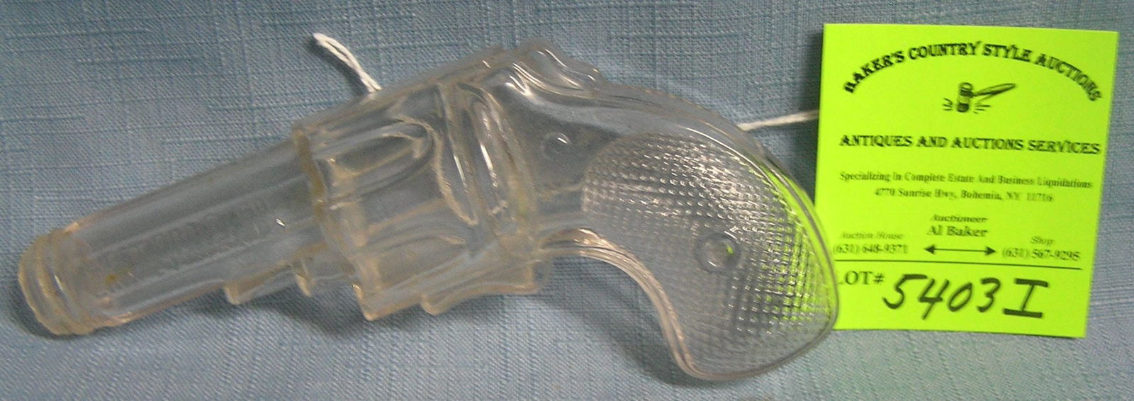 Early glass hand gun candy container: Early glass hand gun candy container est. value $65.00-$75.00
